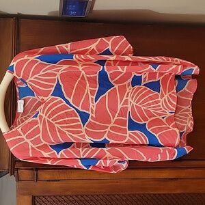 Adrienne | V-neck poncho style dolman sleeve blouse in pink blue white - size M